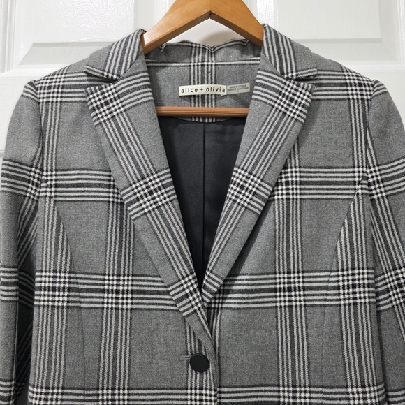 Alice + Olivia Paulene Plaid Wool Blend French Cuff Sparkle Blazer Size 2 - Picture 7 of 17